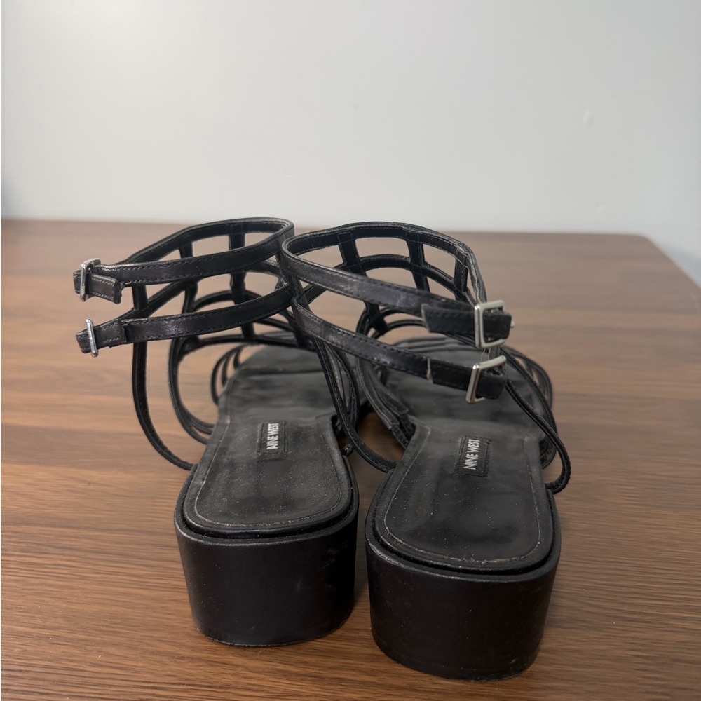 Nine West Black Strappy Leather Gladiator Sandals Sz 8 - Picture 3 of 8